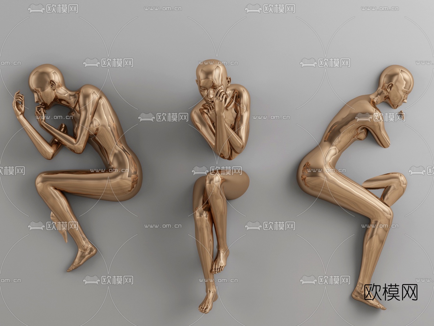 现代金属人物雕塑墙饰3d模型