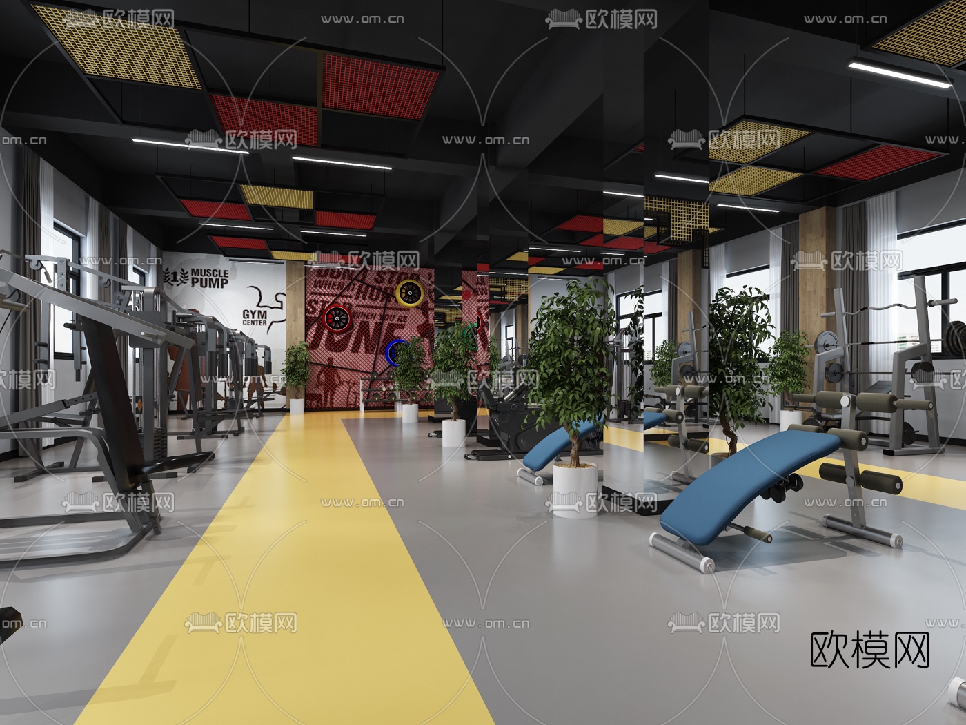 现代健身房3d模型下载（渲染图2）