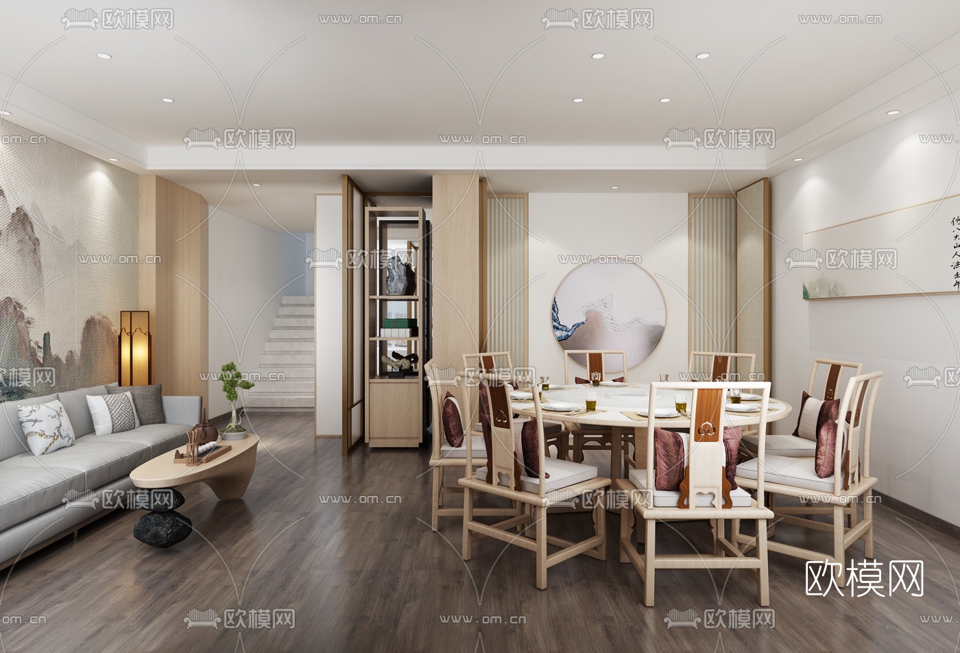新中式简约餐厅3d模型