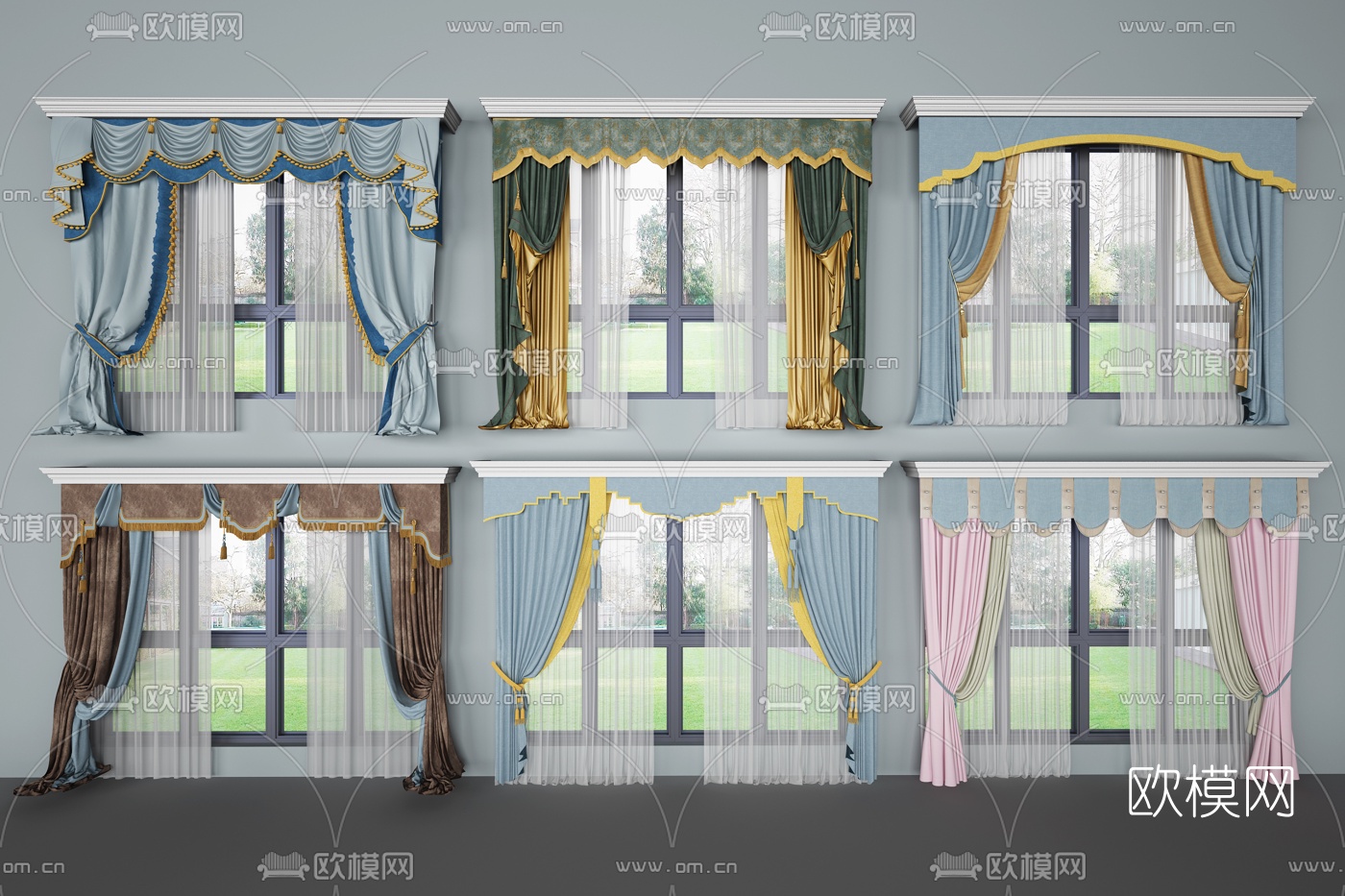 欧式窗帘窗纱组合3d模型