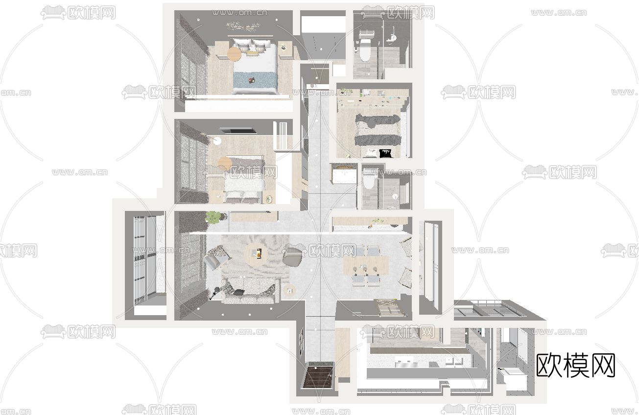 北欧客厅餐厅su模型下载（渲染图5）