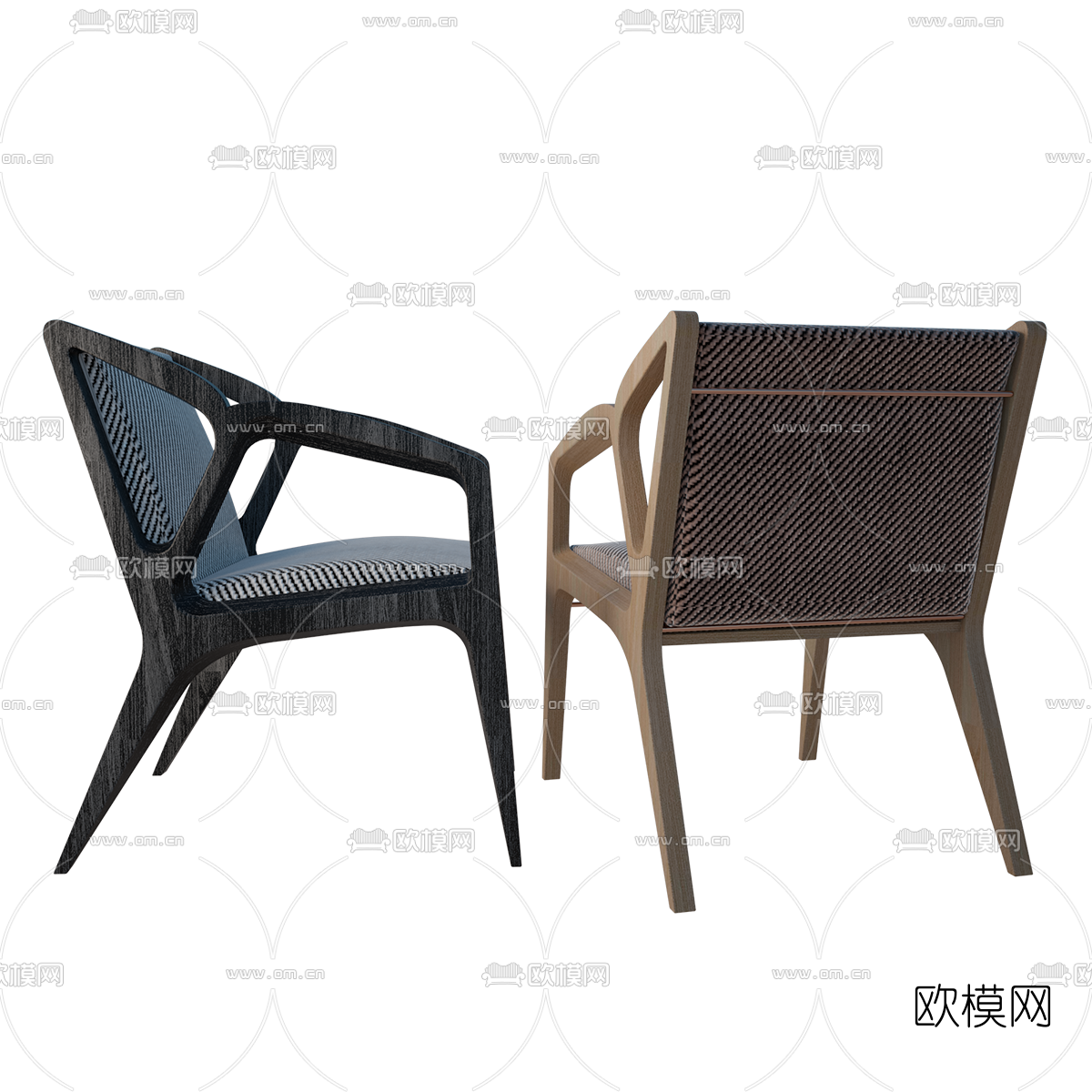 新中式原木休闲椅3d模型下载（渲染图3）