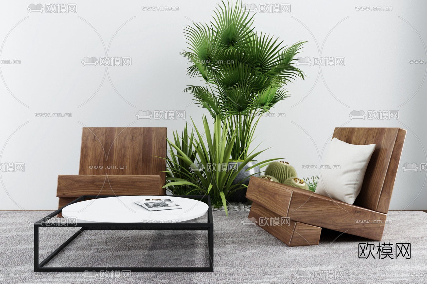 现代户外实木休闲椅茶几3d模型下载