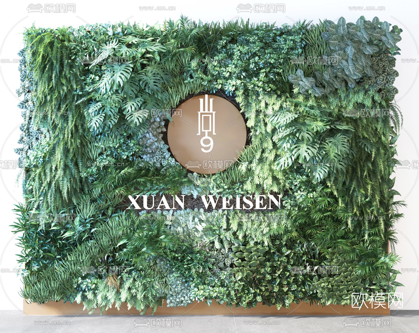 现代绿植背景墙3d模型