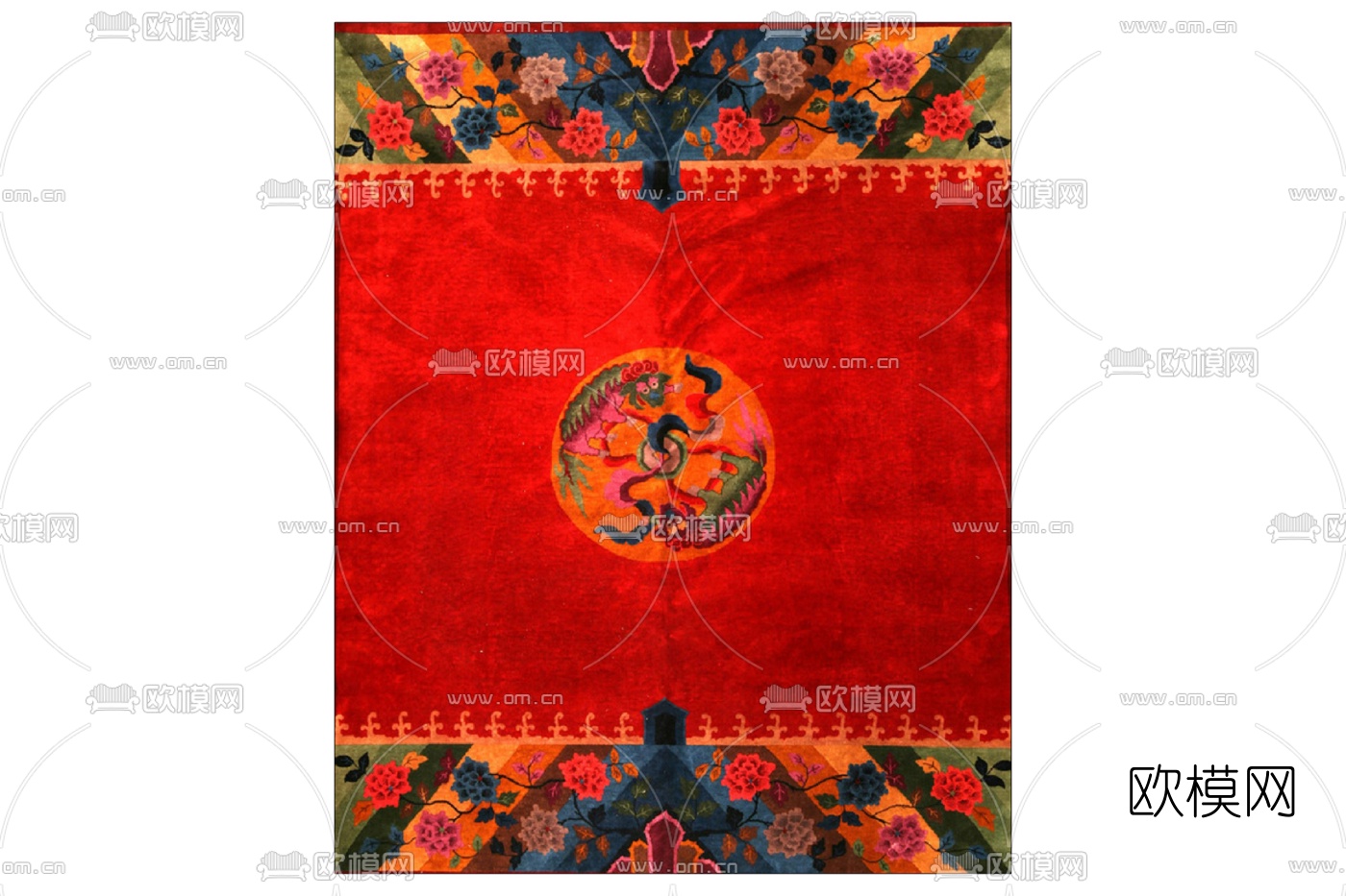 新中式布艺地毯免费su模型下载