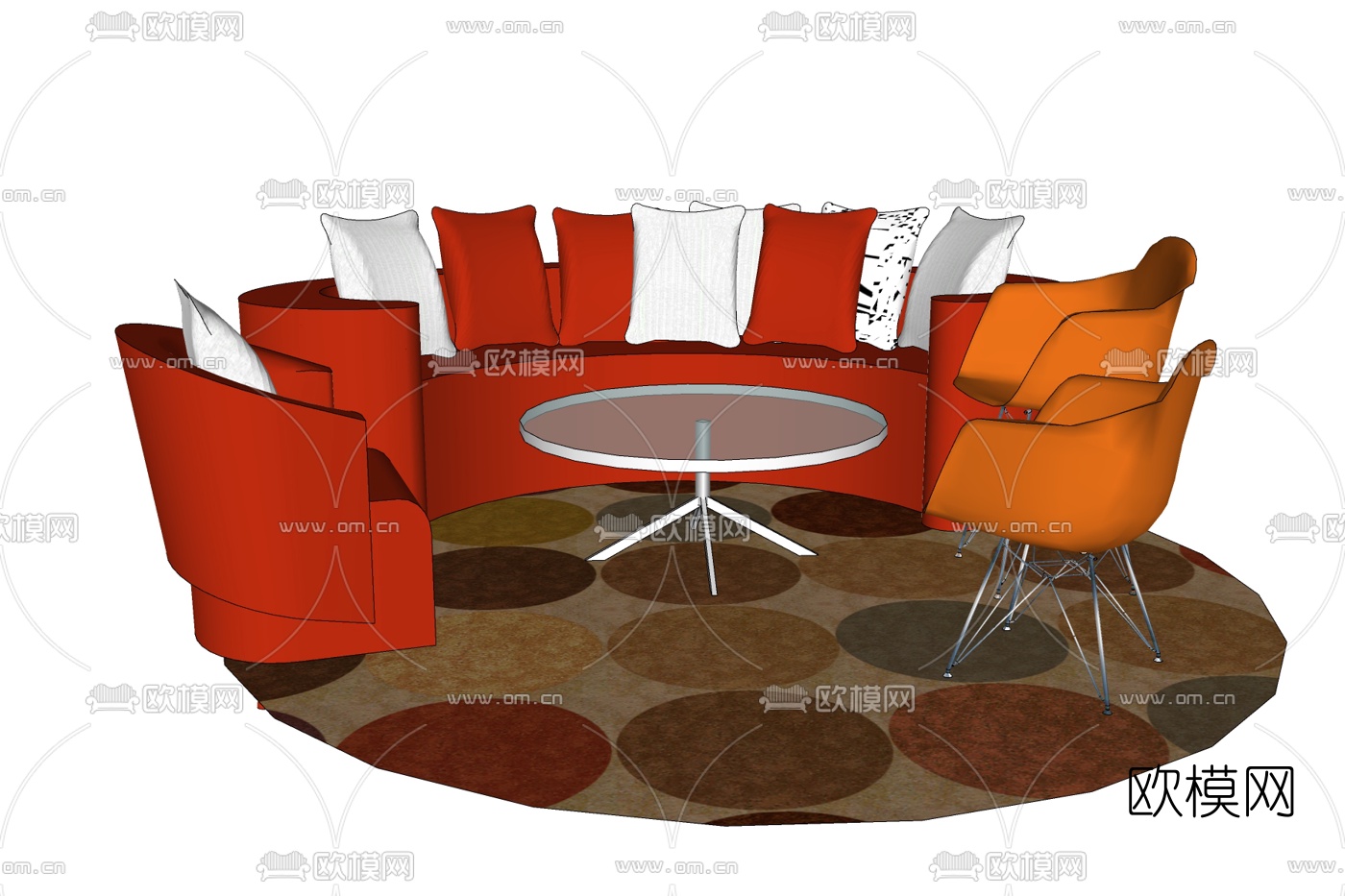 现代布艺组合沙发免费su模型下载