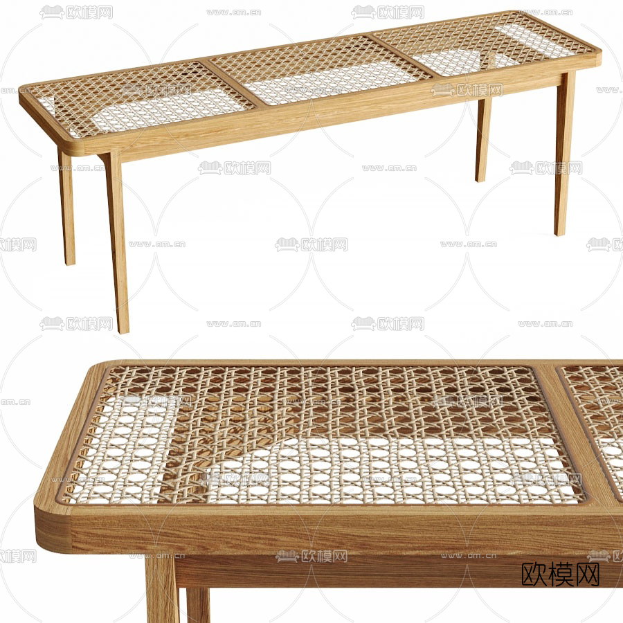 北欧藤编床尾凳3d模型下载（渲染图1）