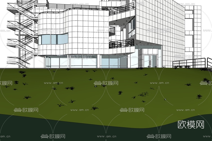 现代办公楼免费su模型下载