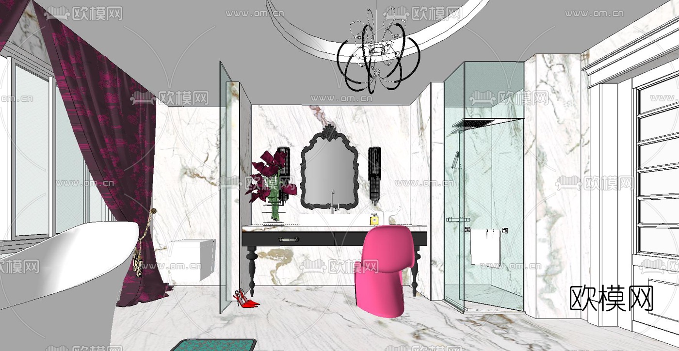 美式轻奢浴室su模型下载