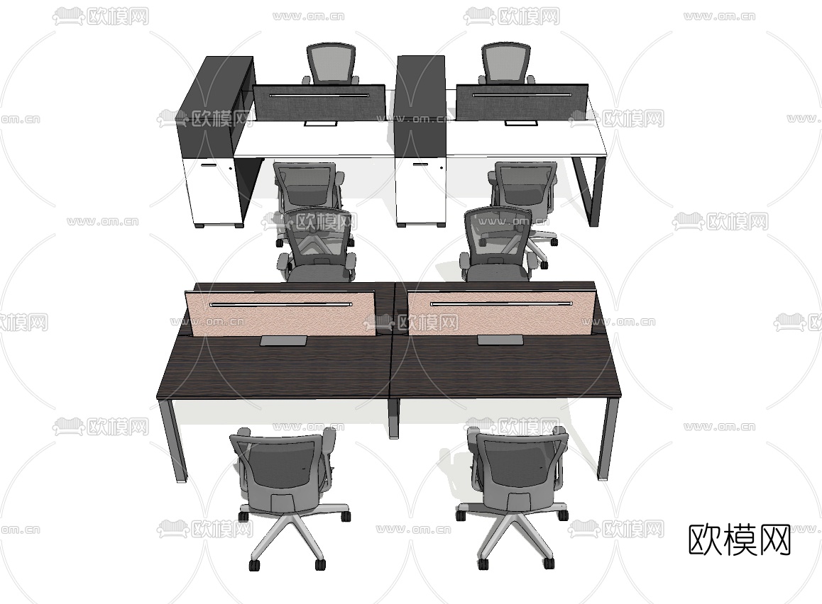 现代卡位办公桌椅su模型下载（渲染图1）