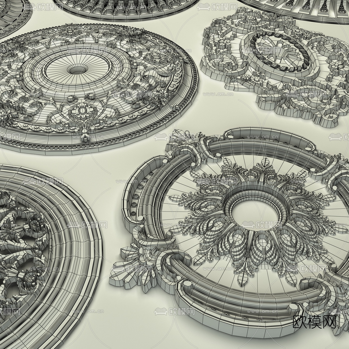 欧式石膏线造型雕花圆盘构件3d模型