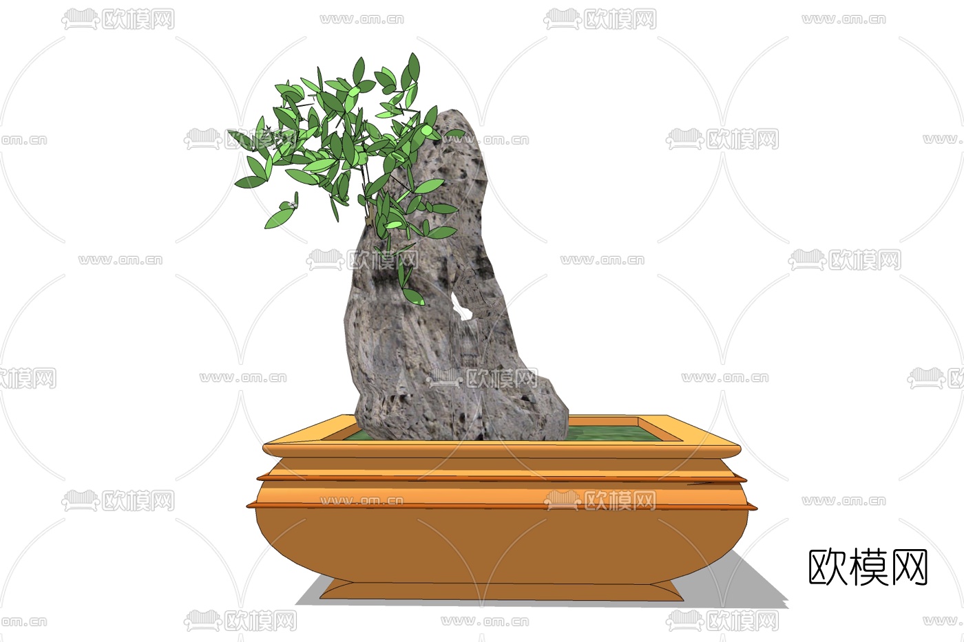 新中式景观盆栽免费su模型