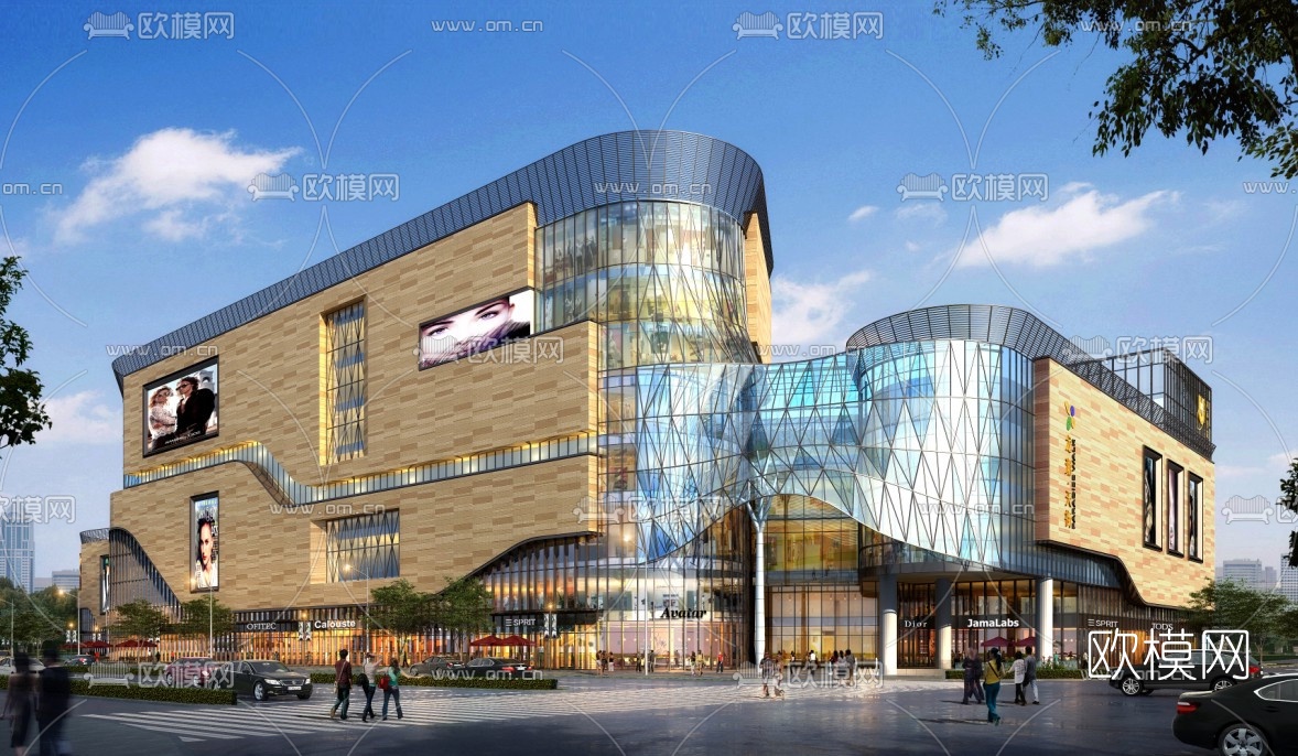 现代商业街免费su模型下载（渲染图1）