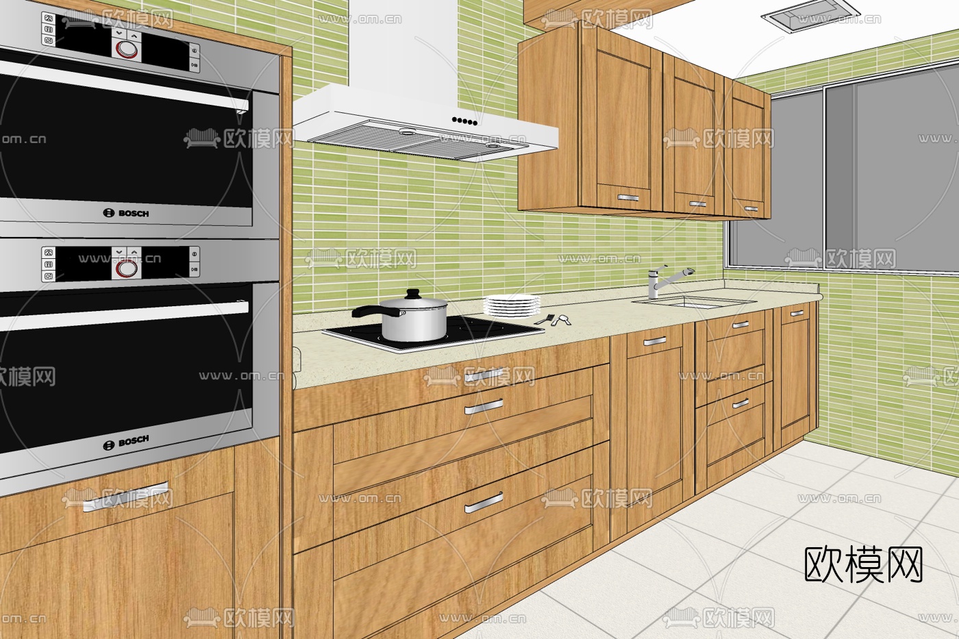 现代厨房免费su模型下载