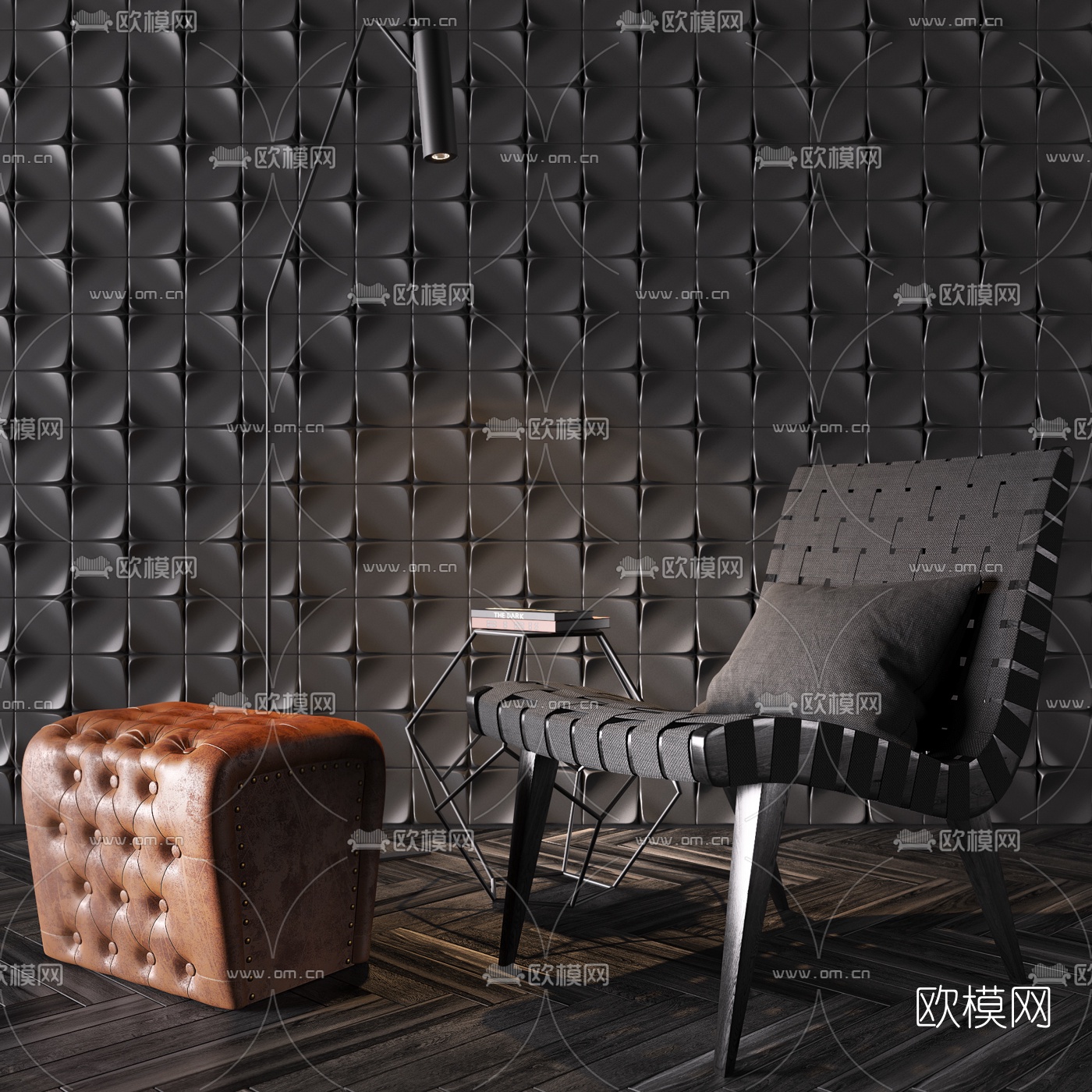 工业风皮革休闲沙发3d模型下载（渲染图1）