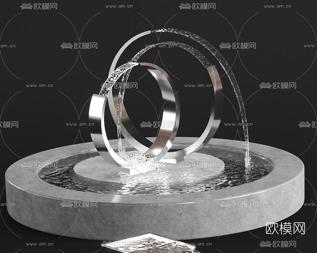 现代艺术喷泉3d模型下载（渲染图4）