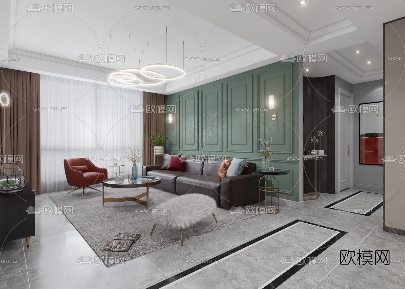 后现代客厅餐厅3d模型下载（渲染图3）