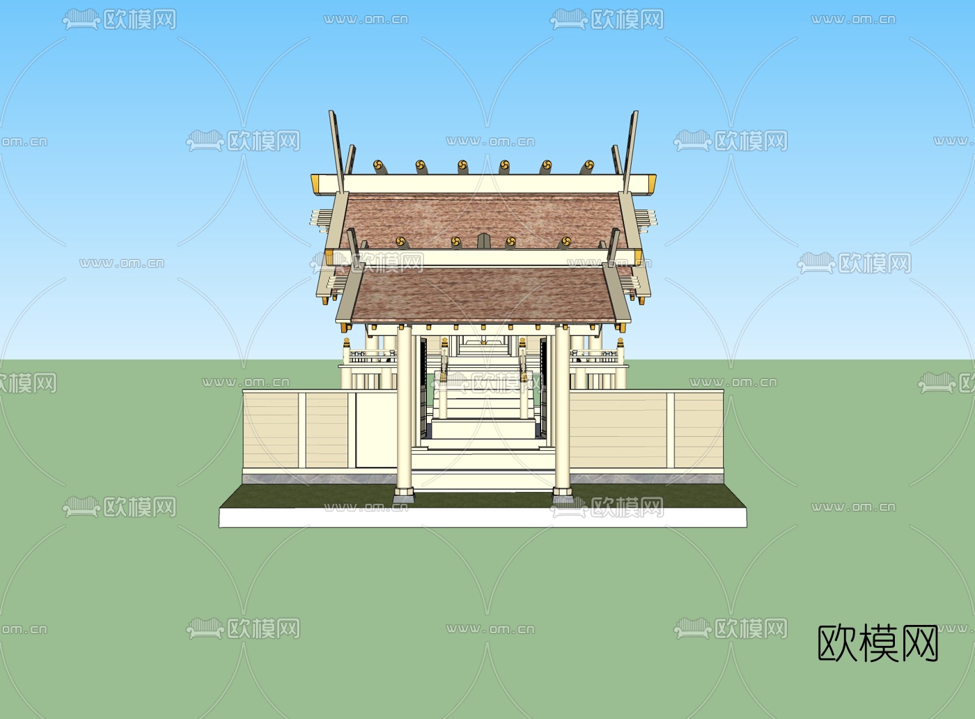 中式古建城楼免费su模型下载