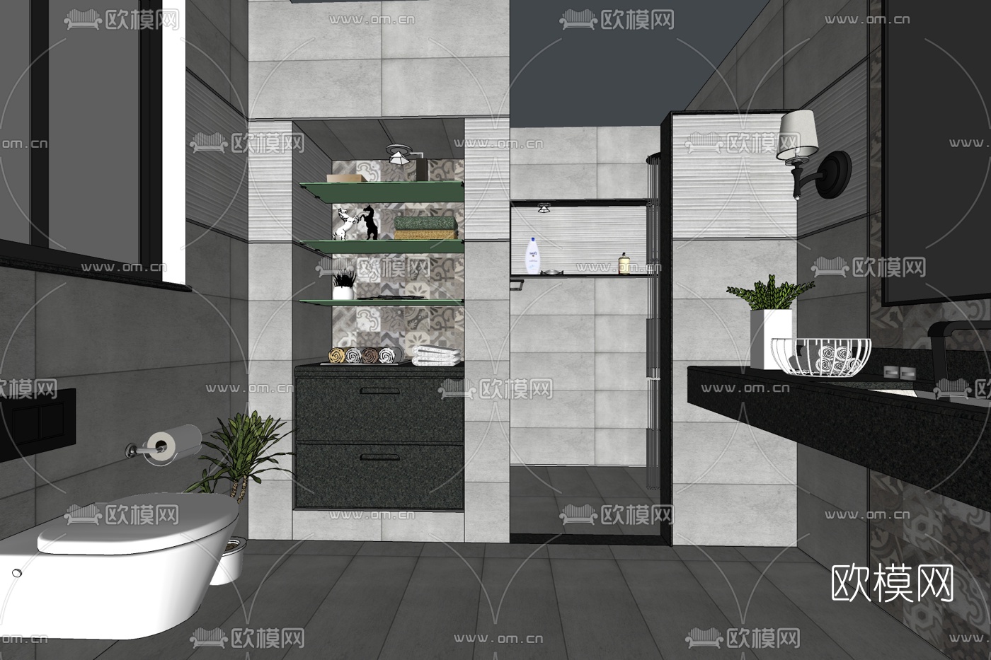 现代卫生间免费su模型下载