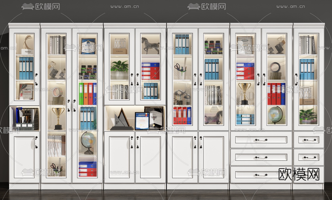 简欧玻璃门文件柜3d模型下载