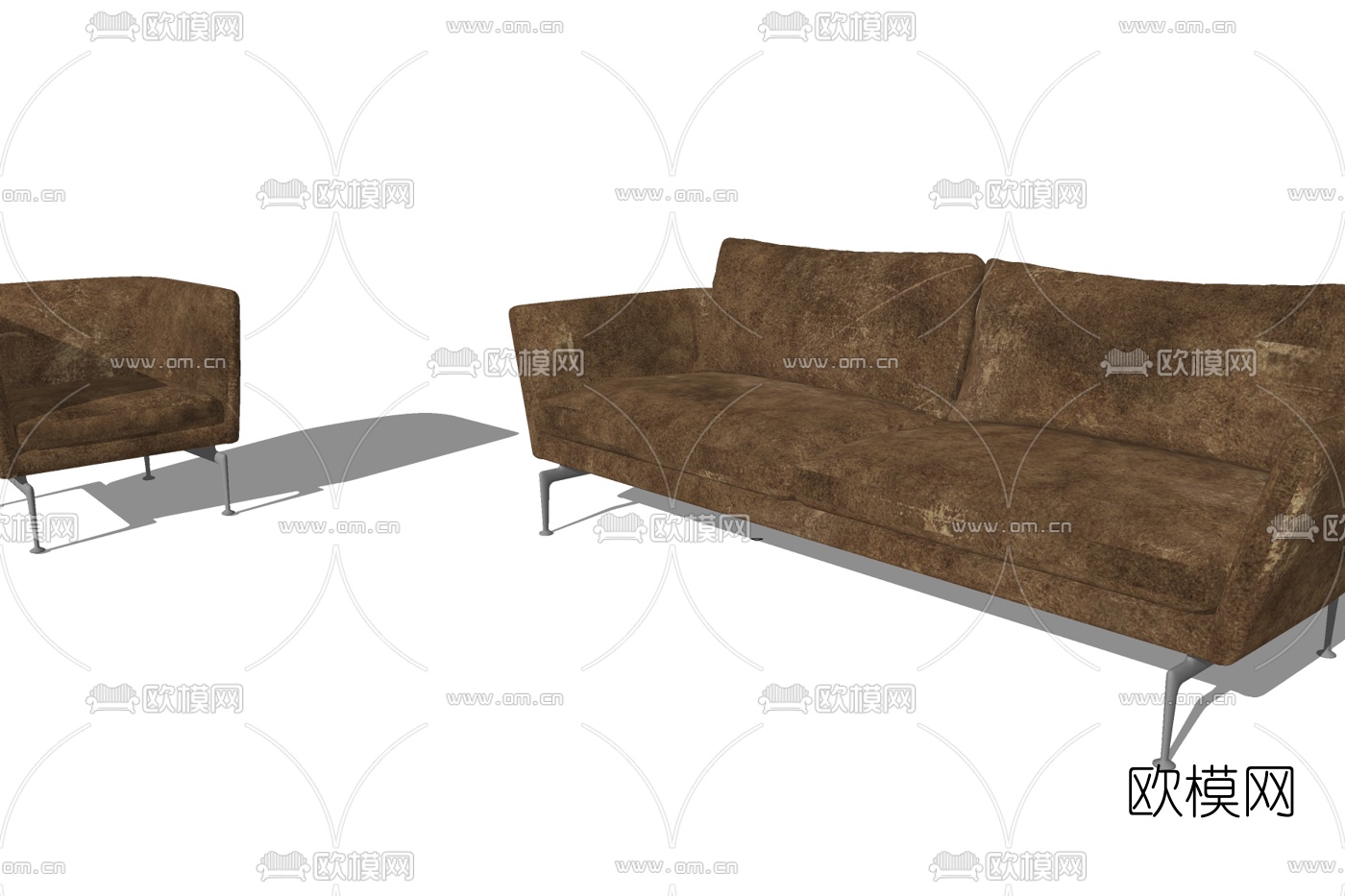 现代皮革双人沙发免费su模型下载