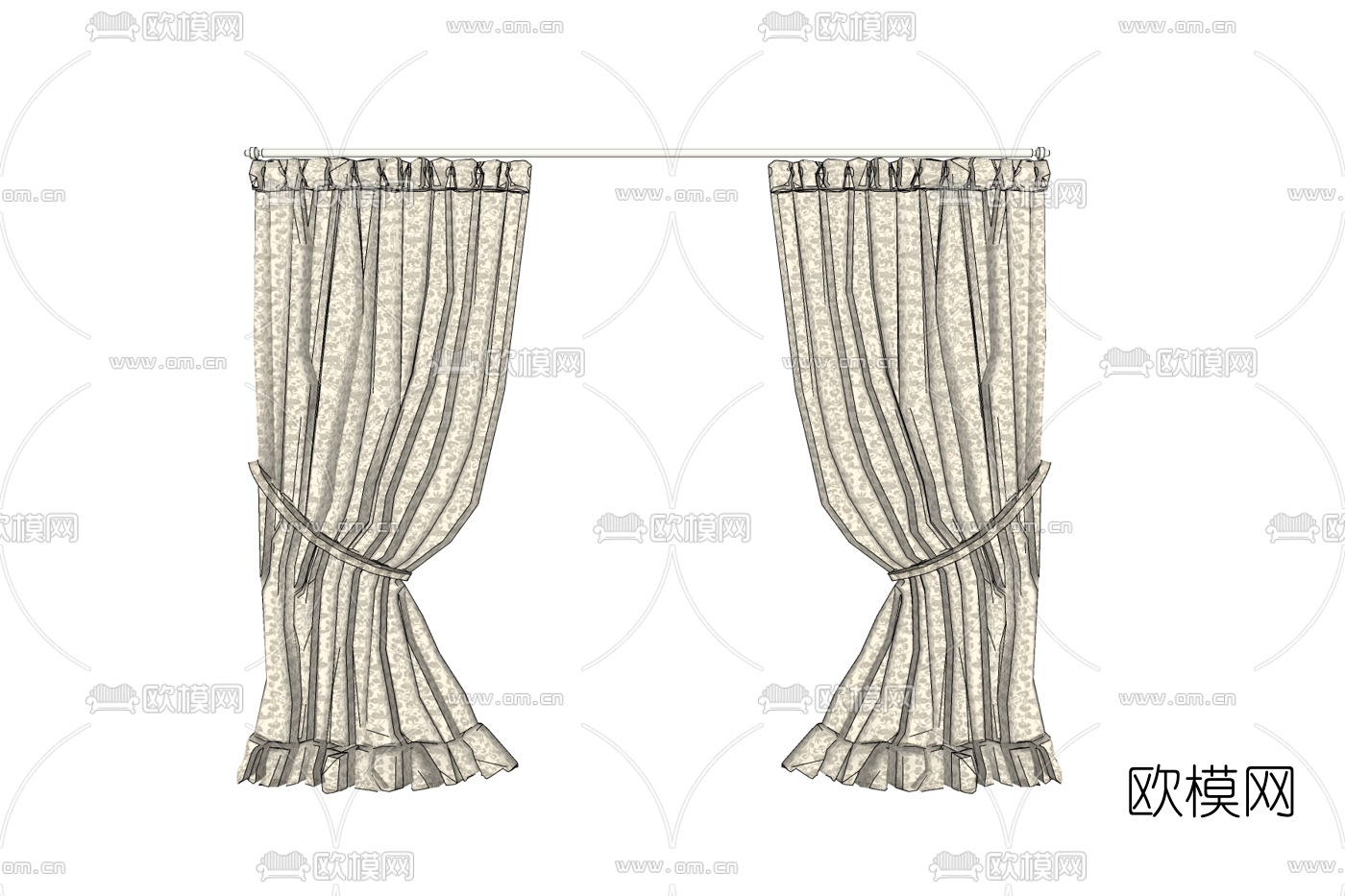 欧式布艺窗帘免费su模型下载