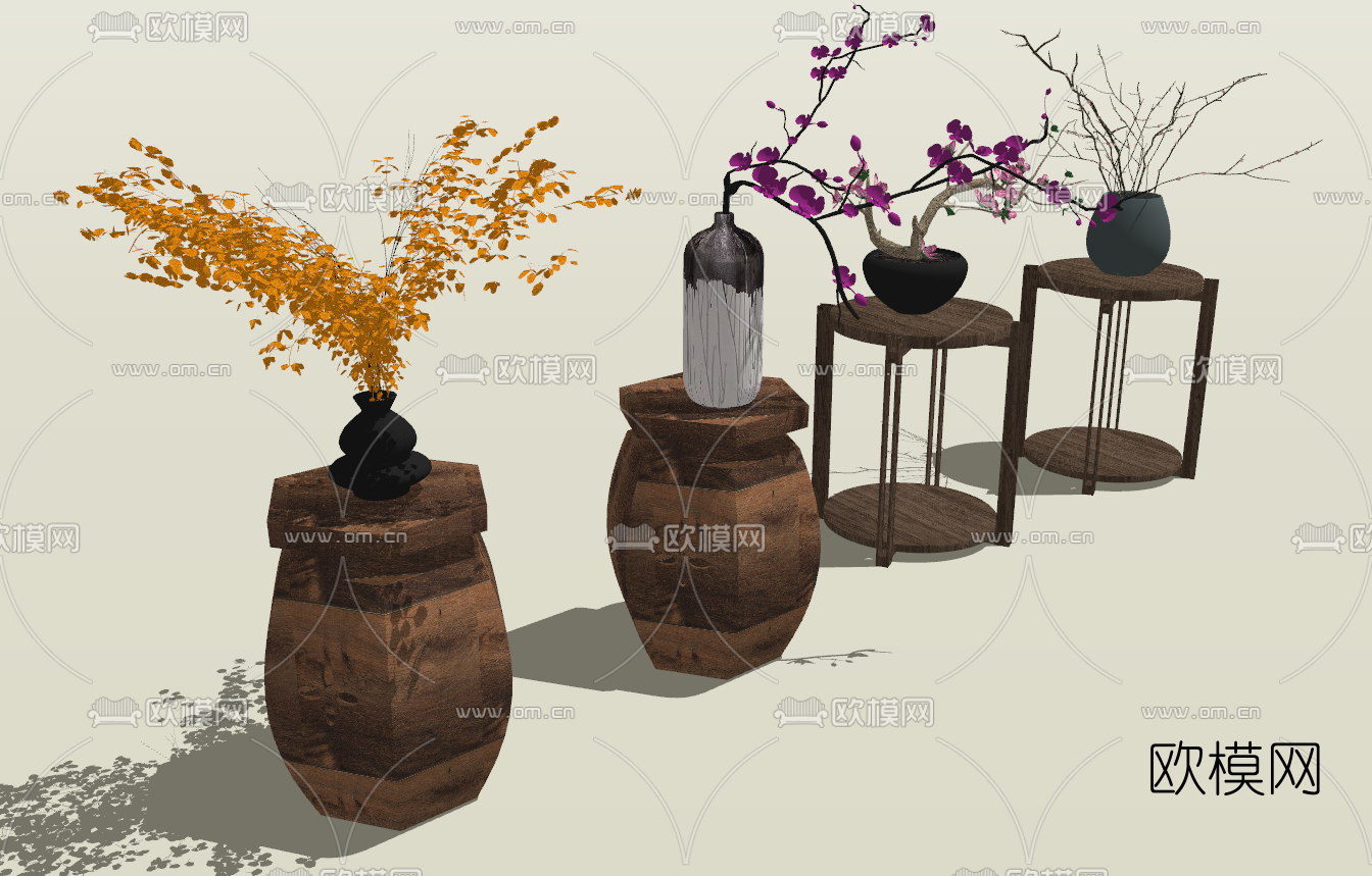 新中式盆景盆栽su模型下载（渲染图2）