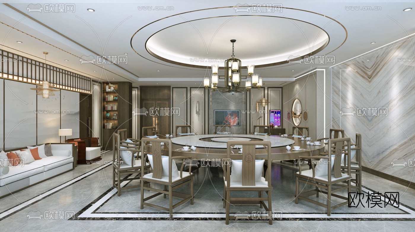 新中式餐厅包房免费3d模型-免费3dmax模型库-欧模网