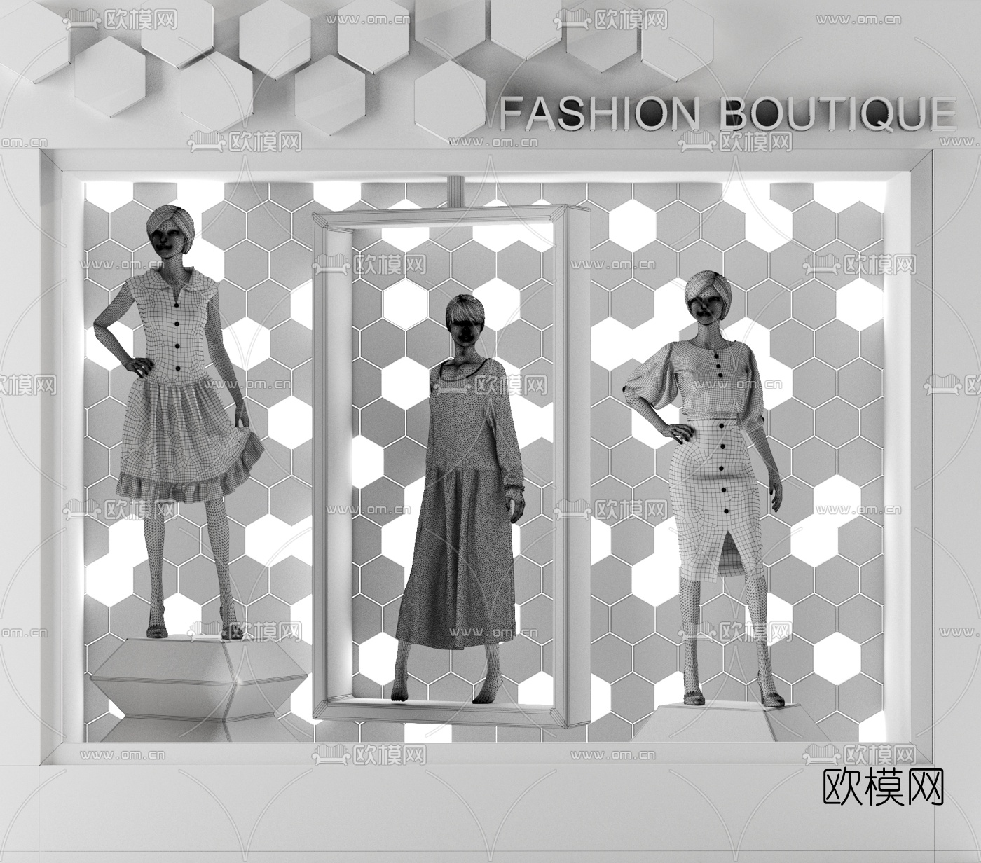 现代橱窗服装模特3d模型下载（渲染图2）
