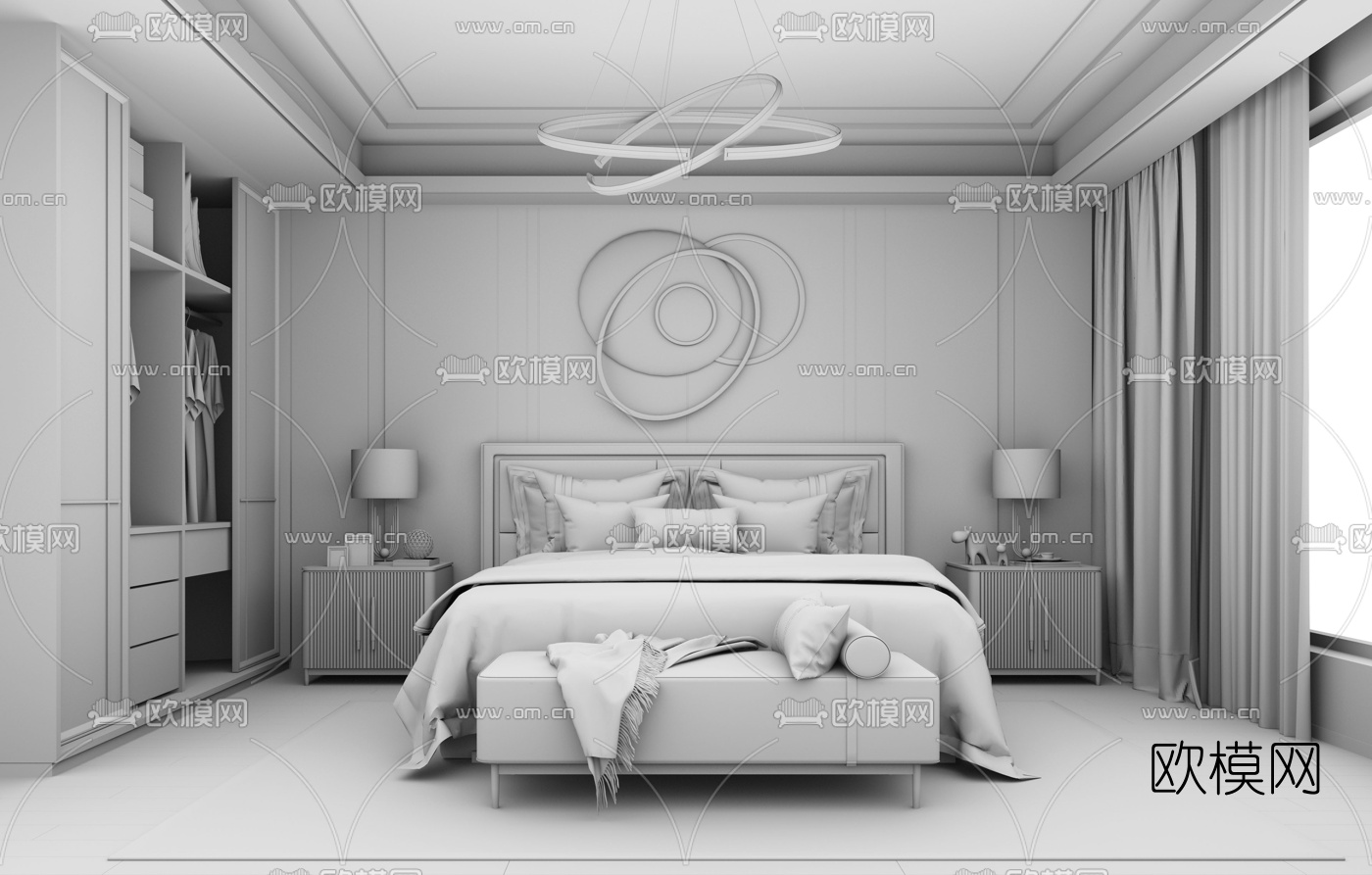 现代卧室主人房su模型