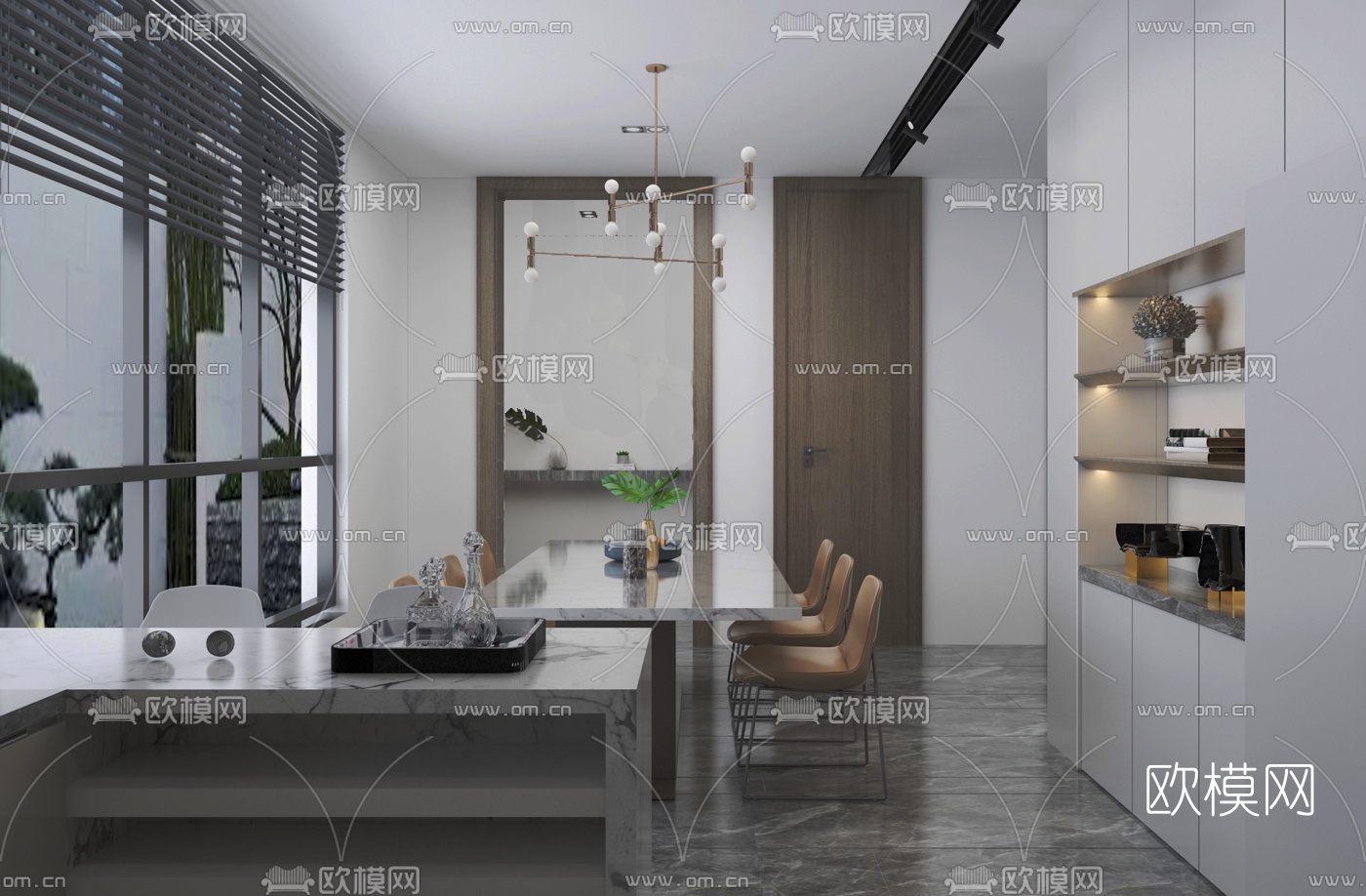 现代客厅餐厅3d模型