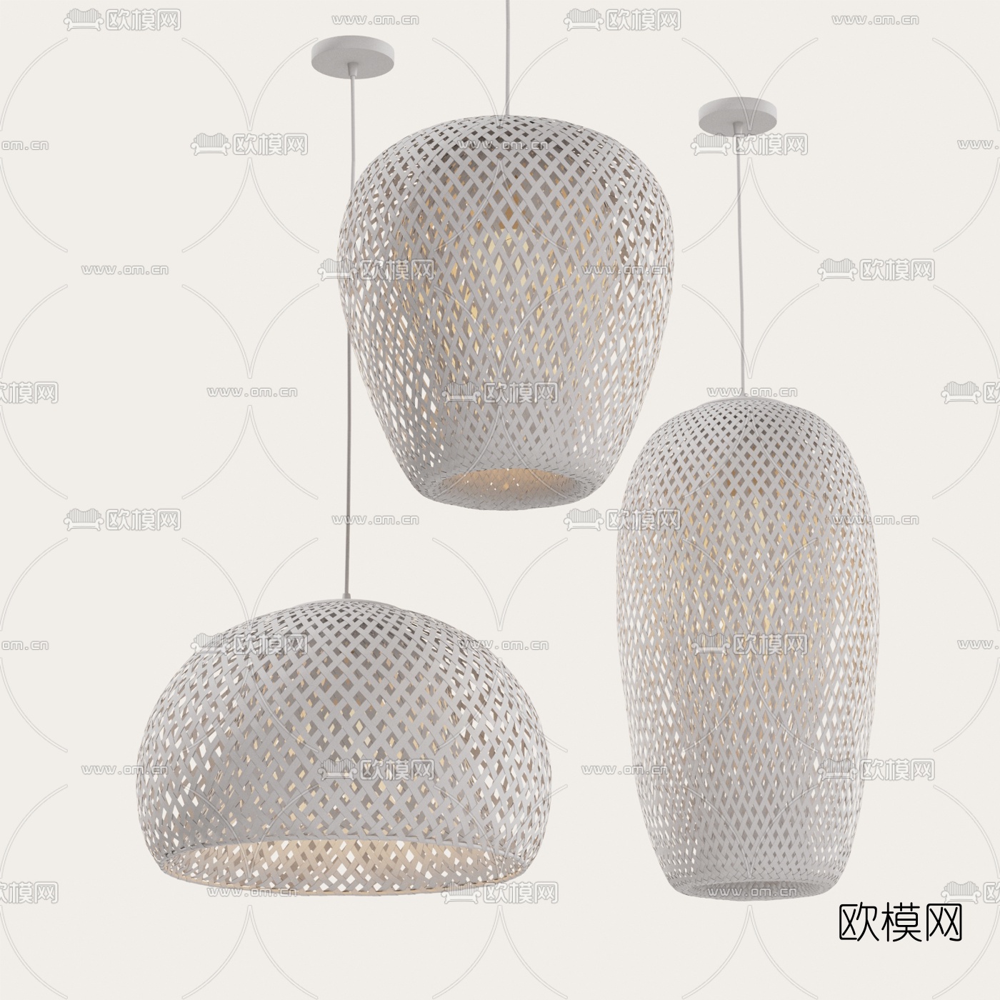 自然风竹编吊灯3d模型下载（渲染图2）