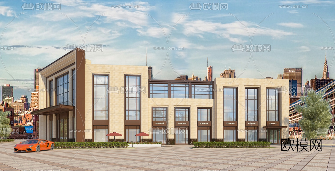 新中式售楼部建筑外观3d模型