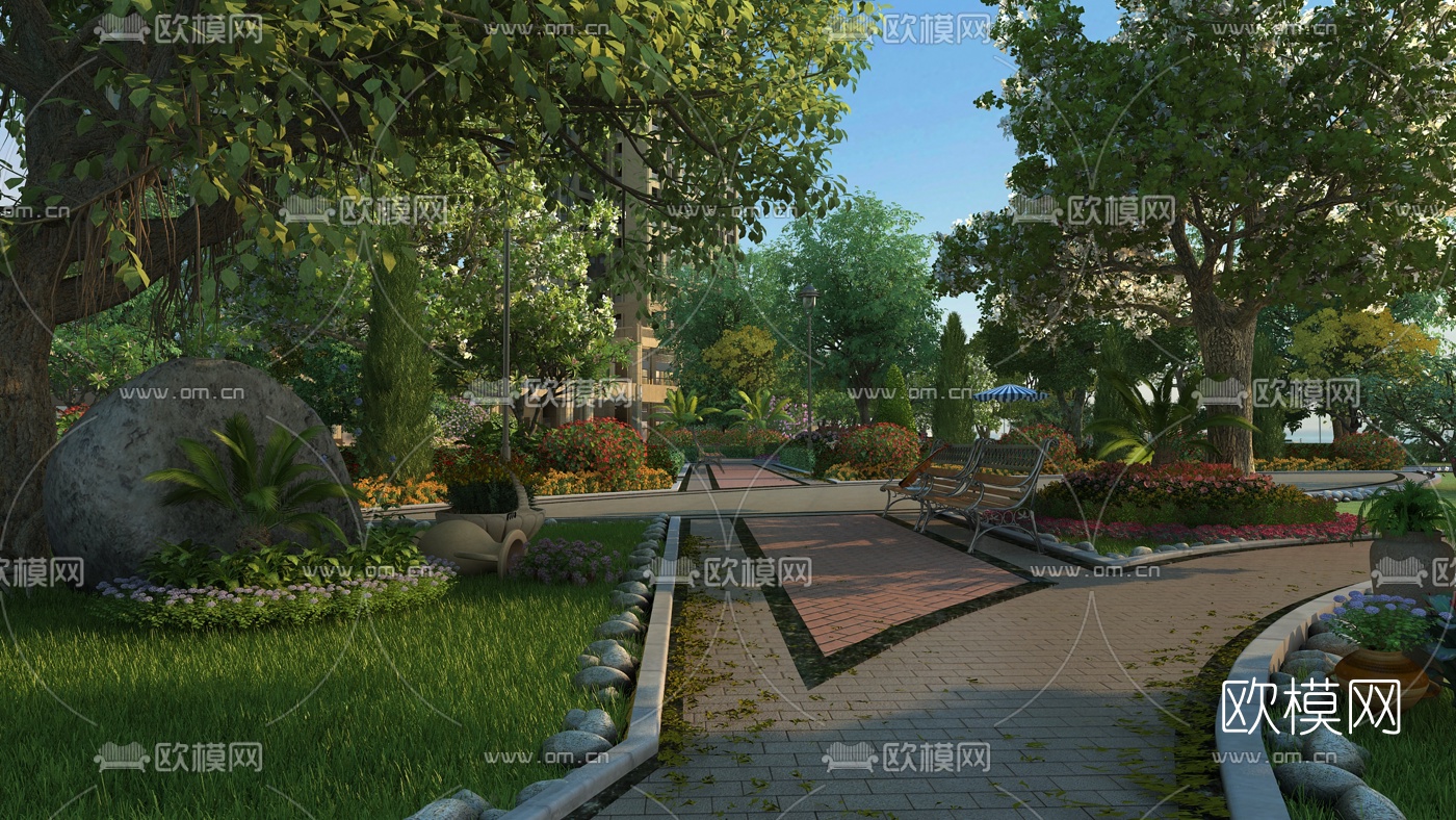 现代小区园林景观3d模型