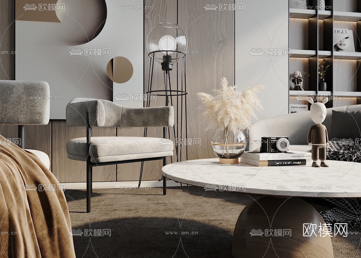 现代布艺弧形沙发组合3d模型