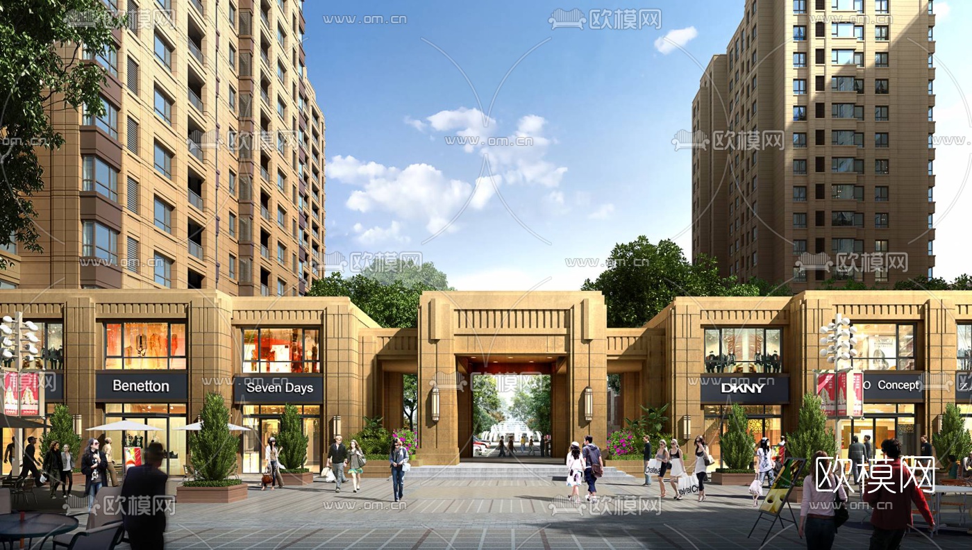 简欧住宅小区外观3d模型下载（渲染图2）