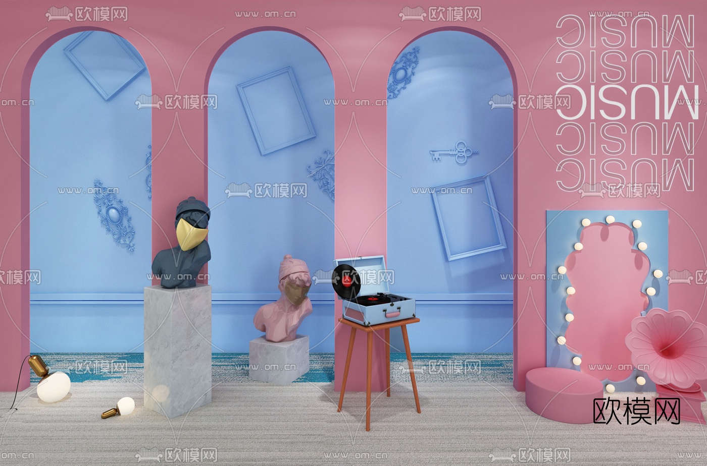 现代美陈拱门合影区3d模型下载