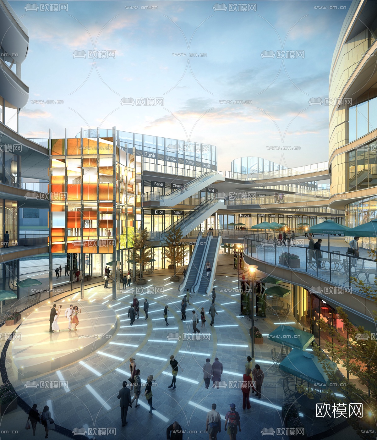 现代商业街3d模型下载