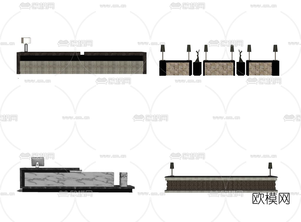 新中式接待台su模型