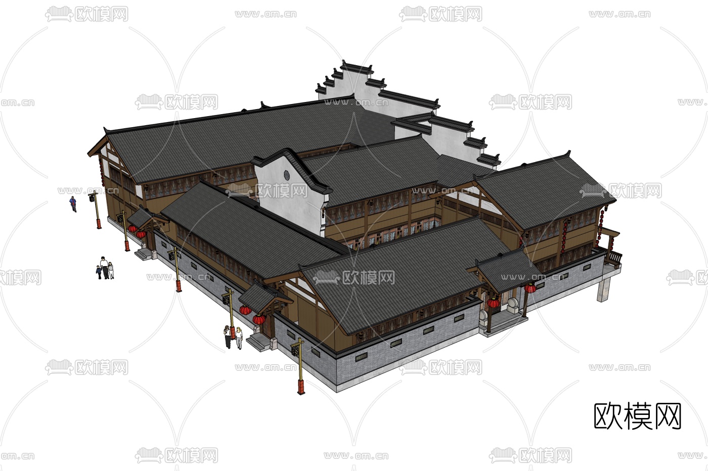 中式酒店客栈免费su模型下载