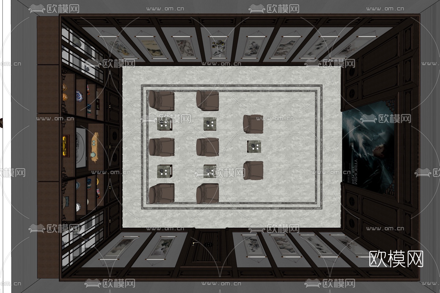 新中式家庭影院免费su模型下载