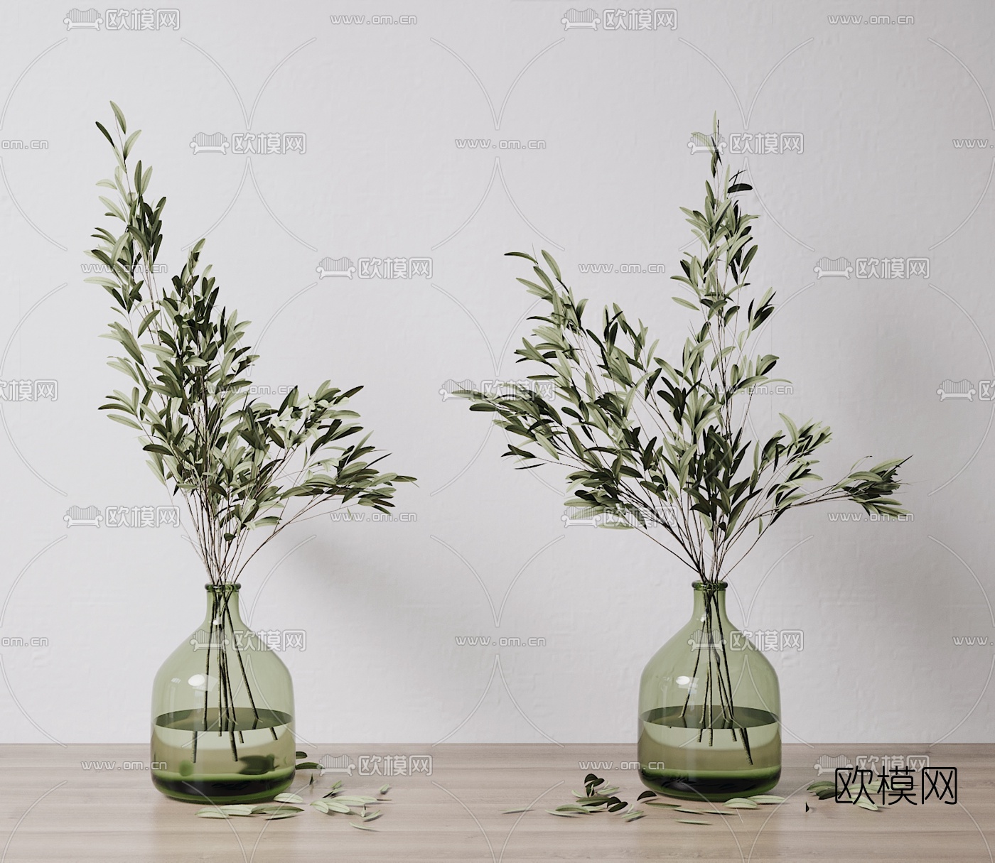 现代橄榄叶玻璃花瓶3d模型下载