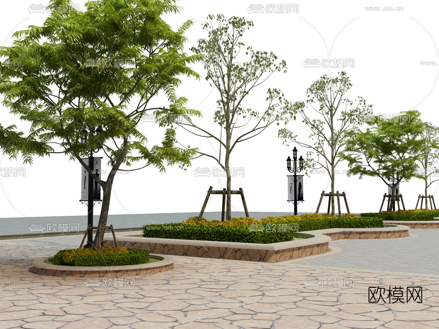 现代路边花坛景观小品3d模型下载（渲染图2）