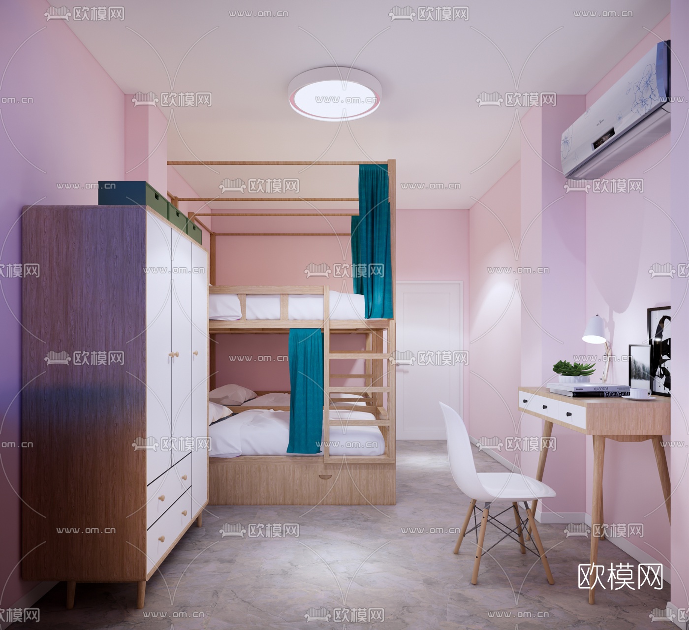 现代学校女生宿舍su模型下载（渲染图1）