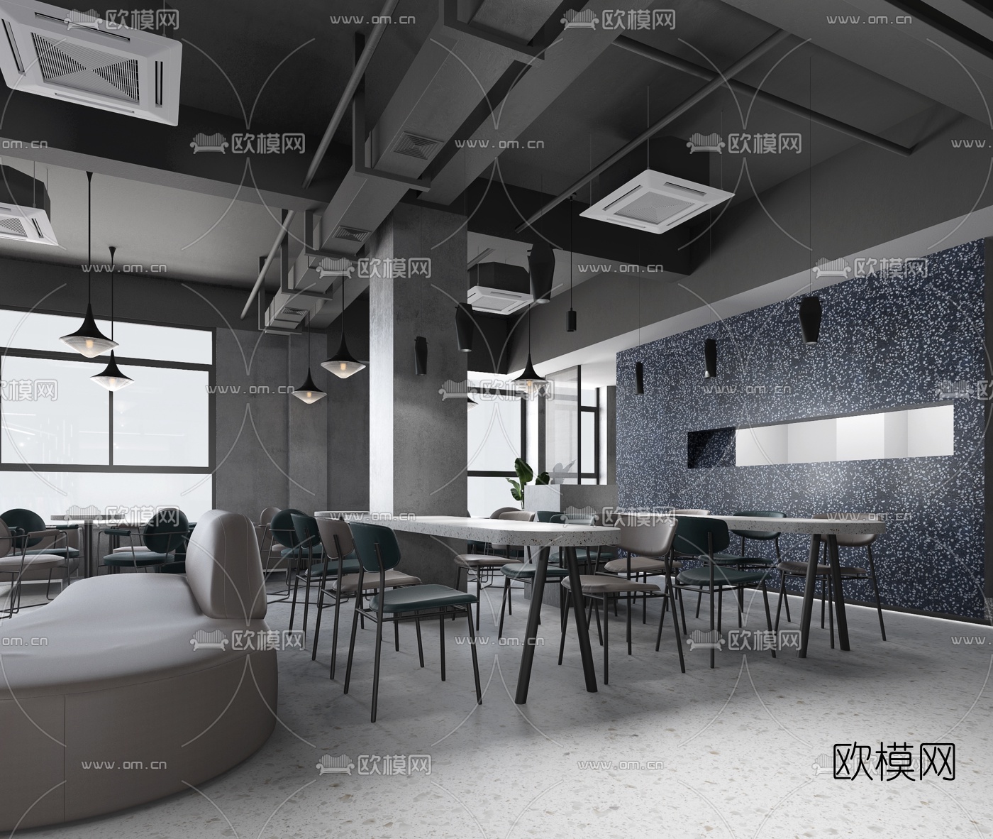 工业风电竞主题餐厅3d模型