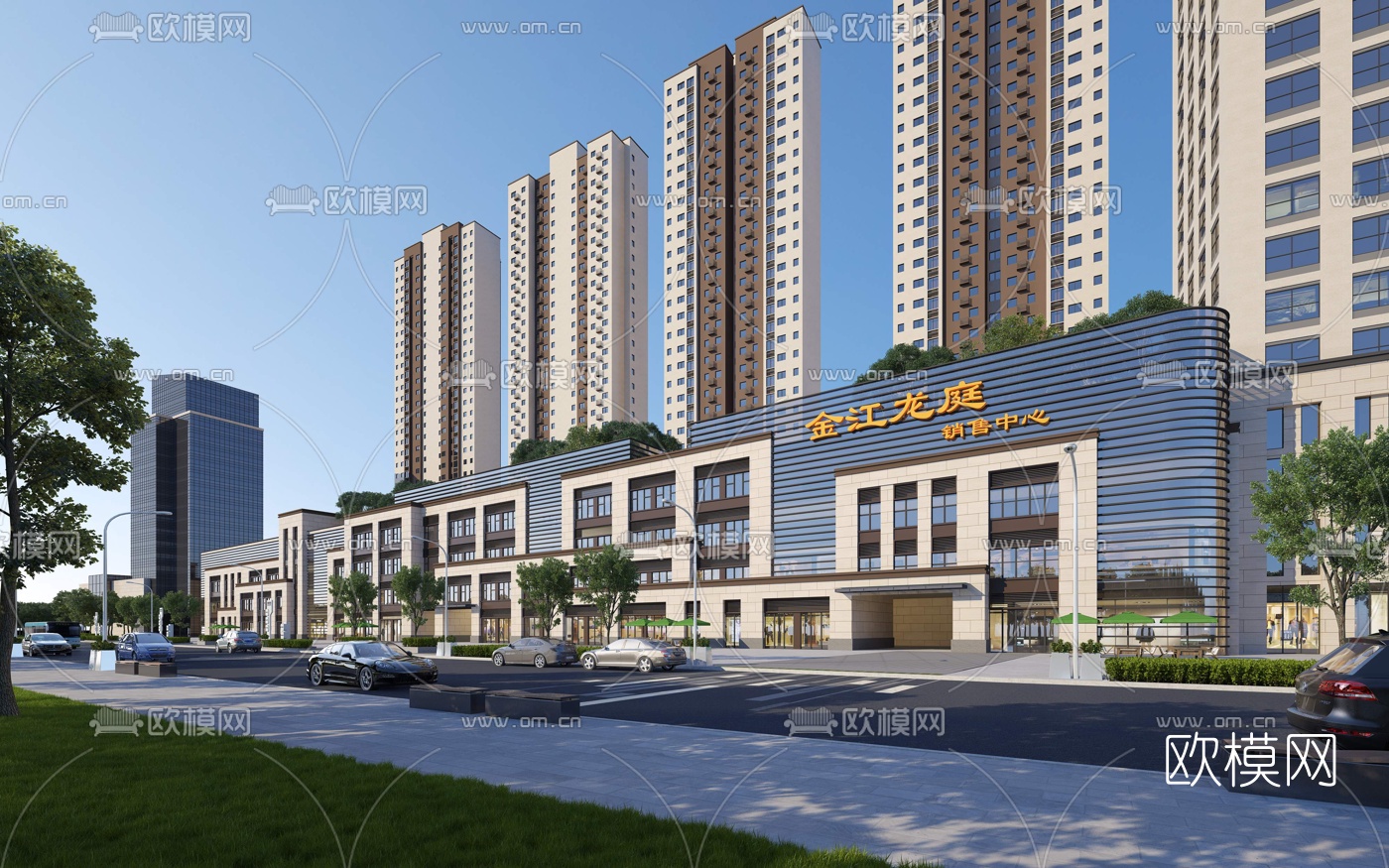 现代住宅小区商业街3d模型
