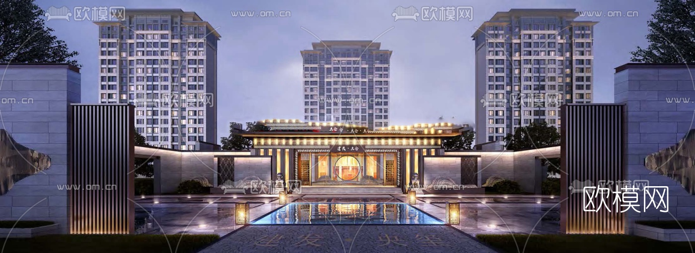 新中式商业会所su模型下载（渲染图1）