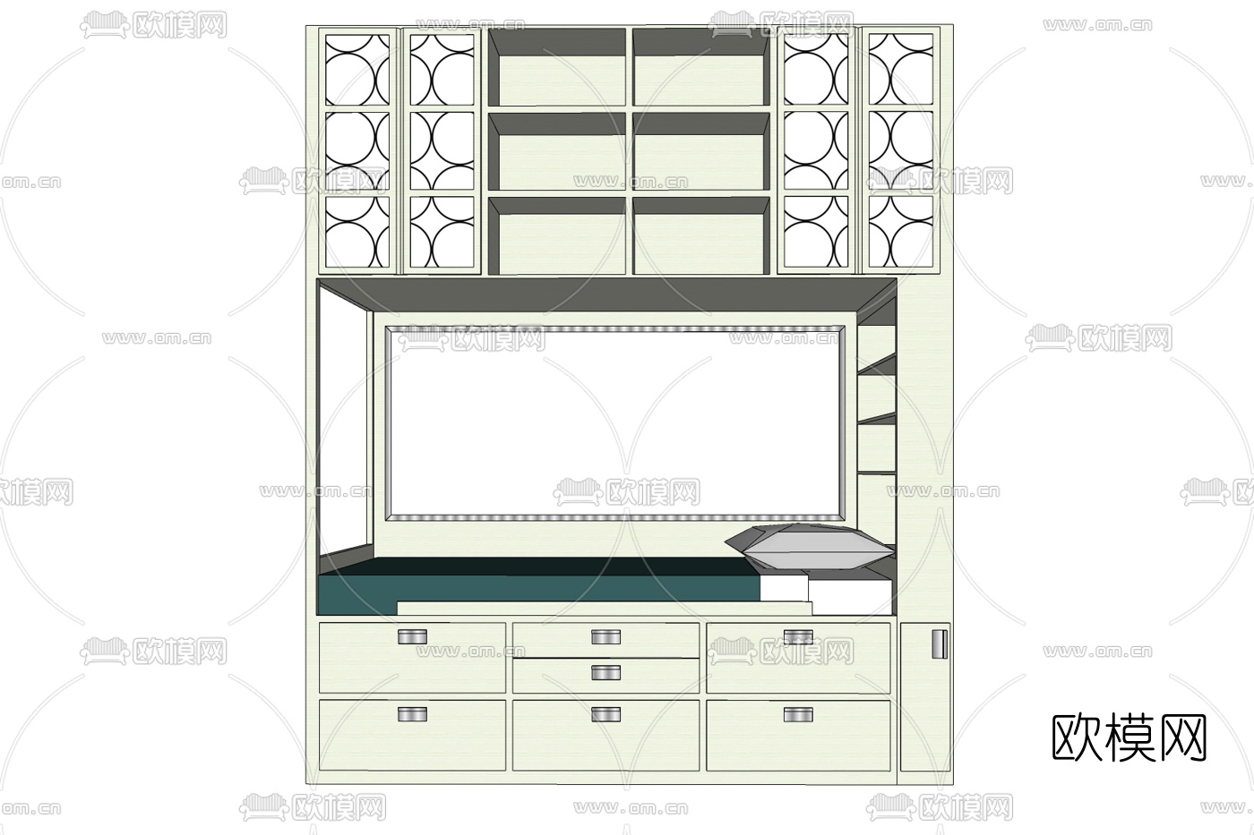 新中式单人床免费su模型下载