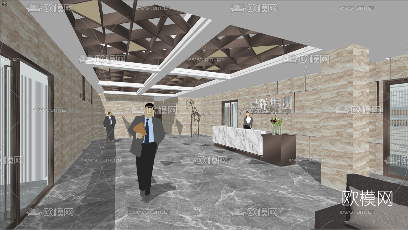 现代大堂前台su模型下载（渲染图2）