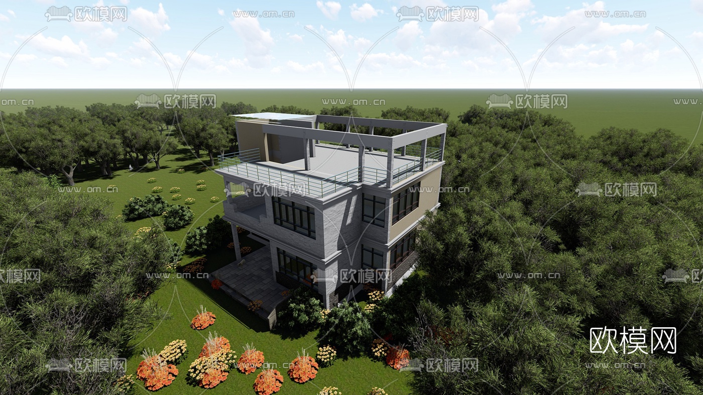 现代别墅外观免费3d模型下载（渲染图2）